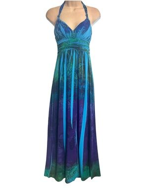 Vintage Jodi Kristopher Maxi Halter Gown Dress Blue, Green, Purple S
